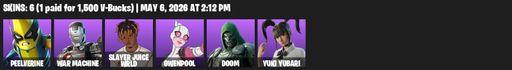 [PC/XBOX] | 6 skins | Peelverine | War Machine | Slayer Juice WRLD | Gwenpool | Doom | Yuki Yubari | Storm's Maw | The Axe of Champions 2.0 | Full Access