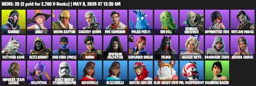[PC/XBOX] | 29 skins | Xander | Joss | Recon Raptor | Cassidy Quinn | Poe Dameron | Polar Peely | Big Dill | General Grievous | Apprentice Evie | Full Access