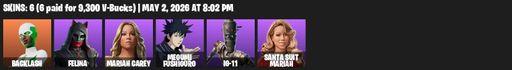 [PC/PSN/XBOX] | 6 skins | 1000 V-bucks | Backlash | Felina | Mariah Carey | Megumi Fushiguro | IG-11 | Santa Suit Mariah | Felina's Claw | Full Access