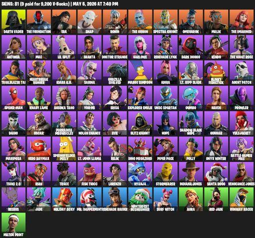 [PC/PSN] | 81 skins | Renegade Raider | Darth Vader | The Foundation | Era | Snap | Ronin | The Origin | Spectra Knight | Omegarok | Malik | Full Access