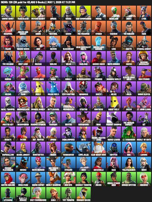 [PC/PSN/XBOX] | 126 skins | Take The L | Omega | Rogue Agent | Trailblazer | Psycho Bandit | Havoc | Sub Commander | Midas | Backlash | Drift | Lynx | Full Access