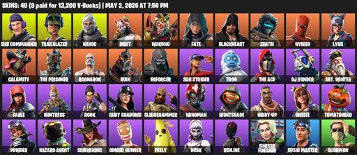 [PC/PSN/XBOX] | 40 skins | Sub Commander | Trailblazer | Havoc | Drift | Wukong | Fate | Blackheart | Zenith | Hybrid | Lynx | Calamity | The Prisoner | Full Access
