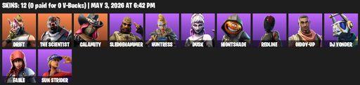 [PC/PSN/XBOX] | 12 skins | Drift | The Scientist | Calamity | Sledgehammer | Huntress | Dusk | Nightshade | Redline | Giddy-up | DJ Yonder | Fable | Full Access