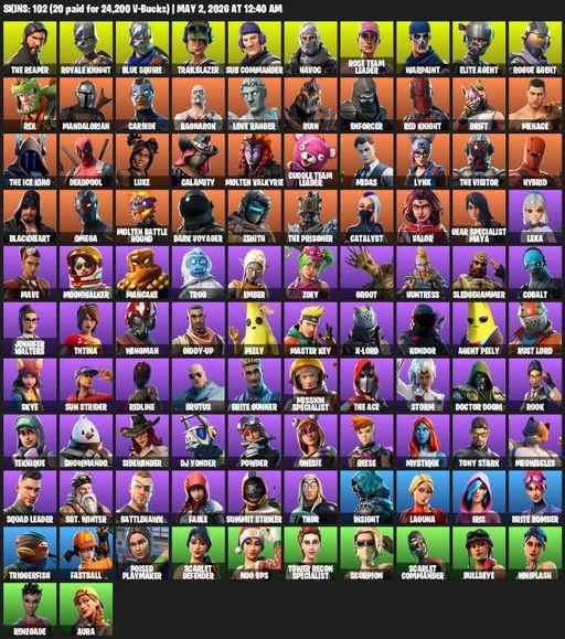 [PC/XBOX] | 102 skins | Take The L | OG STW | Royale Knight | The Reaper | Elite Agent | Blue Squire | Omega | Trailblazer | Sub Commander | Havoc | Full Access