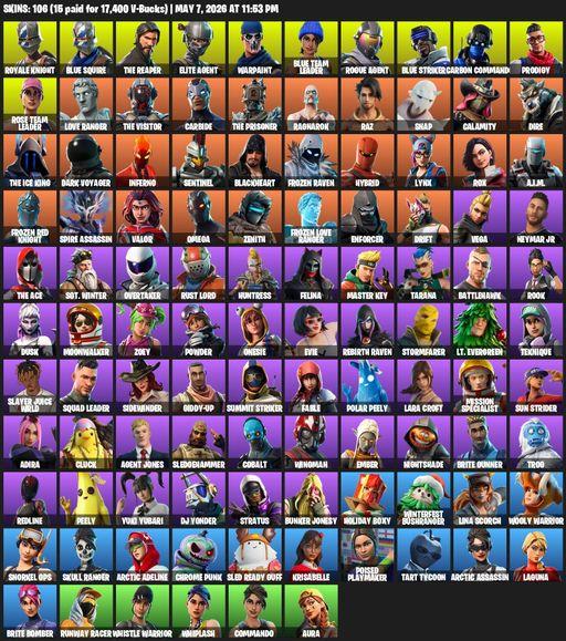 [PC/XBOX] | 106 skins | Take The L | OG STW | Royale Knight | The Reaper | Elite Agent | Blue Squire | Omega | Lara Croft | Warpaint | Full Access