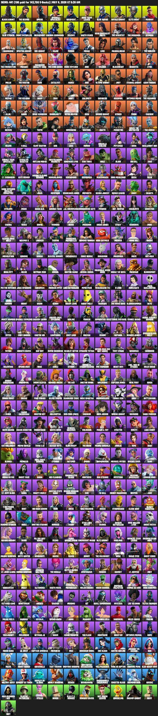 [PC/PSN/XBOX] | 441 skins | Floss | Take The L | OG STW | Black Knight | Sparkle Specialist | Royale Knight | The Reaper | Elite Agent | Blue Squire | Full Access