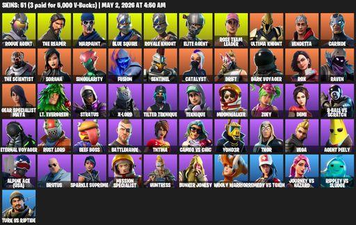 [PC/XBOX] | 51 skins | Take The L | OG STW | Royale Knight | The Reaper | Elite Agent | Blue Squire | Rogue Agent | Warpaint | Rose Team Leader | Full Access