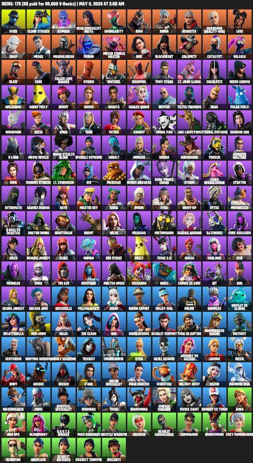 [PC] | 175 skins | Reaper Axe | Fixer | Cloud Striker | Kymera | Gear Specialist Maya | Singularity | Ruin | Ronin | Vendetta | Paradigm (Reality-659) | Full Access
