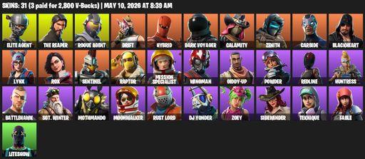 [PC/PSN/XBOX] | 31 skins | 1100 V-bucks | Take The L | The Reaper | Elite Agent | Mako | Rogue Agent | Drift | Hybrid | Dark Voyager | Calamity | Full Access