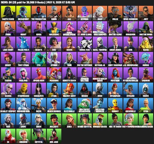 [PC/XBOX] | 84 skins | 800 V-bucks | Leviathan Axe | Lara Croft | Darth Vader | Breakpoint | The Foundation | Ronin | Raz | Kymera | Snap | Malik | Full Access