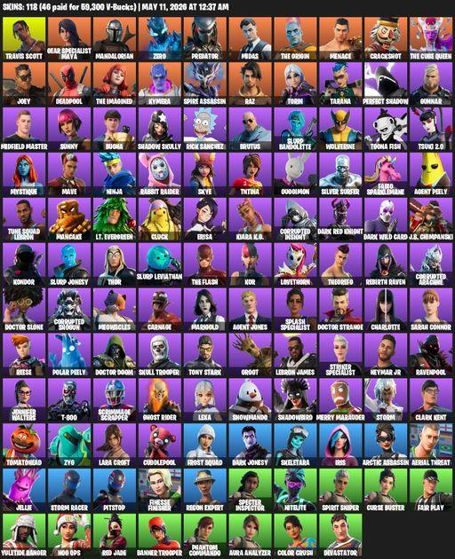 [PC/PSN/XBOX] | 118 skins | Travis Scott | Lara Croft | Gear Specialist Maya | Mandalorian | Zero | Predator | Midas | The Origin | Menace | Crackshot | Full Access