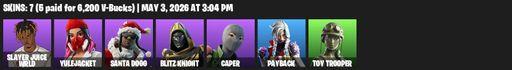 [PC/PSN/XBOX] | 7 skins | 600 V-bucks | Slayer Juice WRLD | Yulejacket | Santa Dogg | Blitz Knight | Caper | Payback | Toy Trooper | Crystal Fang | Full Access