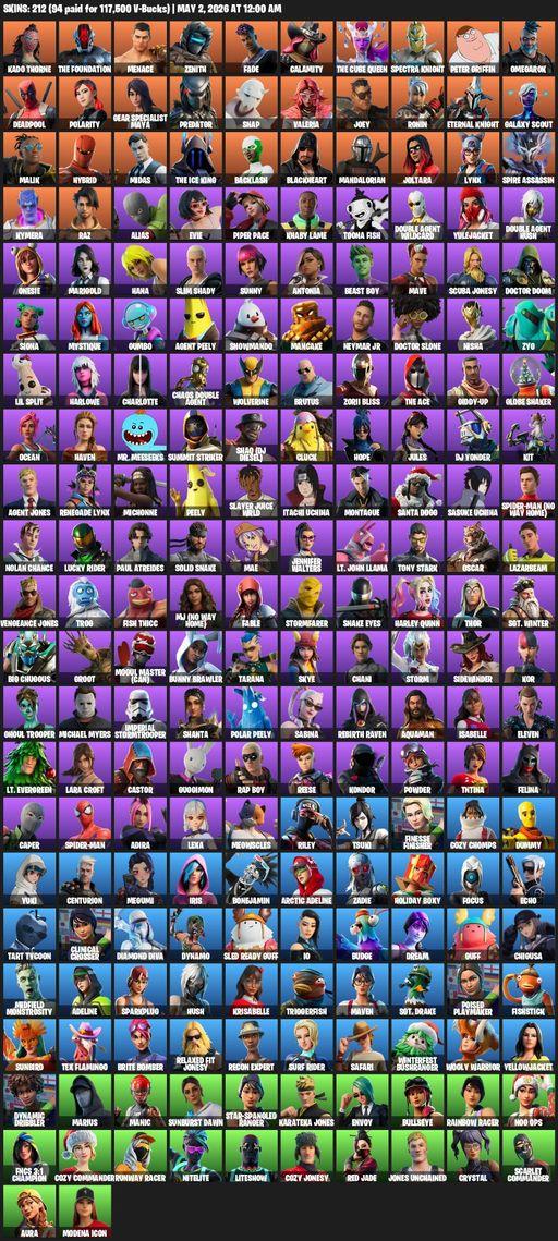 [PC/PSN] | 212 skins | Leviathan Axe | Lara Croft | Kado Thorne | The Foundation | Menace | Zenith | Fade | Calamity | The Cube Queen | Spectra Knight | Full Access
