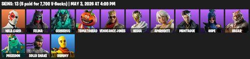 [PC/PSN/XBOX] | 13 skins | Wild Card | Felina | Cerberus | Tomatohead | Vengeance Jones | Nisha | Aphrodite | Montague | Hope | Oscar | Poseidon | Full Access