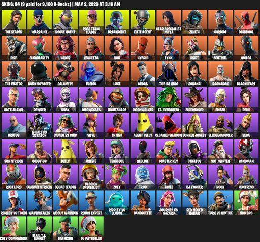 [PC/PSN/XBOX] | 84 skins | Merry Mint Axe | Take The L | OG STW | The Reaper | Elite Agent | Omega | Warpaint | Rogue Agent | Rose Team Leader | Full Access