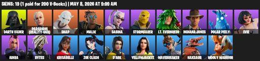 [PC/XBOX] | 19 skins | Darth Vader | Paradigm (Reality-659) | Snap | Malik | Sabina | Stormfarer | Lt. Evergreen | Indiana Jones | Polar Peely | Evie | Full Access