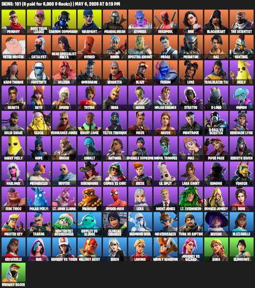 [PC] | 101 skins | 650 V-bucks | Leviathan Axe | OG STW | Lara Croft | Prodigy | Rose Team Leader | Carbon Commando | Warpaint | Mandalorian | Kymera | Full Access