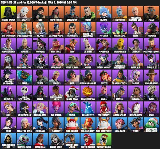 [PC/PSN/XBOX] | 87 skins | 500 V-bucks | Darth Vader | Snap | Era | Kado Thorne | Omegarok | Twyn | Nezumi | The Origin | Paradigm (Reality-659) | Full Access