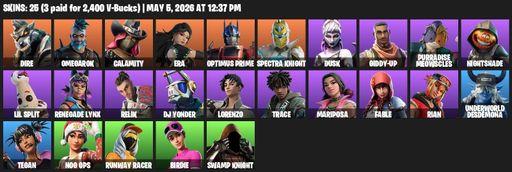 [PC/PSN/XBOX] | 25 skins | Dire | Omegarok | Calamity | Era | Optimus Prime | Spectra Knight | Dusk | Giddy-up | Purradise Meowscles | Nightshade | Full Access