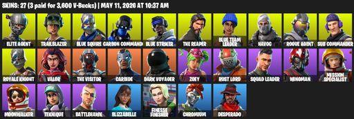 [PC/PSN/XBOX] | 27 skins | Take The L | Floss | Royale Knight | The Reaper | Elite Agent | Blue Squire | Trailblazer | Carbon Commando | Blue Striker | Full Access