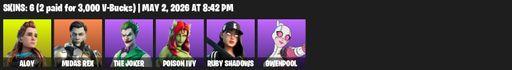 [PC/PSN/XBOX] | 6 skins | 550 V-bucks | Aloy | Midas Rex | The Joker | Poison Ivy | Ruby Shadows | Gwenpool | Joker's Revenge | Bad Joke | Full Access
