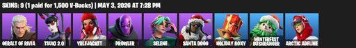 [PC/PSN] | 9 skins | Geralt of Rivia | Tsuki 2.0 | Yulejacket | Prowler | Selene | Santa Dogg | Holiday Boxy | Winterfest Bushranger | Arctic Adeline | Full Access