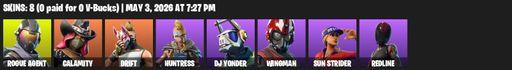 [PC/PSN] | 8 skins | Rogue Agent | Calamity | Drift | Huntress | DJ Yonder | Wingman | Sun Strider | Redline | Reckoning | Dumbbell Driver | Full Access