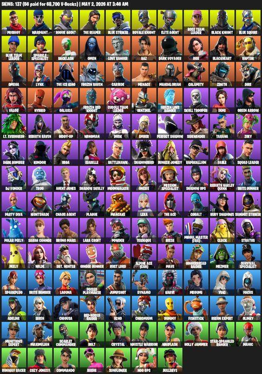 [PC/PSN/XBOX] | 137 skins | 550 V-bucks | Leviathan Axe | Take The L | Floss | OG STW | Black Knight | Sparkle Specialist | Royale Knight | The Reaper | Full Access