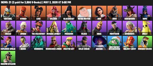 [PC/PSN/XBOX] | 31 skins | Sentinel | Hybrid | Luxe | Valeria | Blackheart | Peter Griffin | Rox | Ruin | Sidewinder | Hope | Oscar | Ember | Full Access