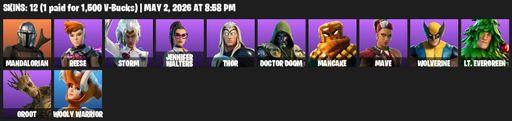[PC/PSN/XBOX] | 12 skins | 1200 V-bucks | Mandalorian | Reese | Storm | Jennifer Walters | Thor | Doctor Doom | Mancake | Mave | Wolverine | Full Access