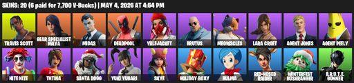 [PC/PSN] | 20 skins | Travis Scott | Lara Croft | Gear Specialist Maya | Midas | Deadpool | Yulejacket | Brutus | Meowscles | Agent Jones | Full Access
