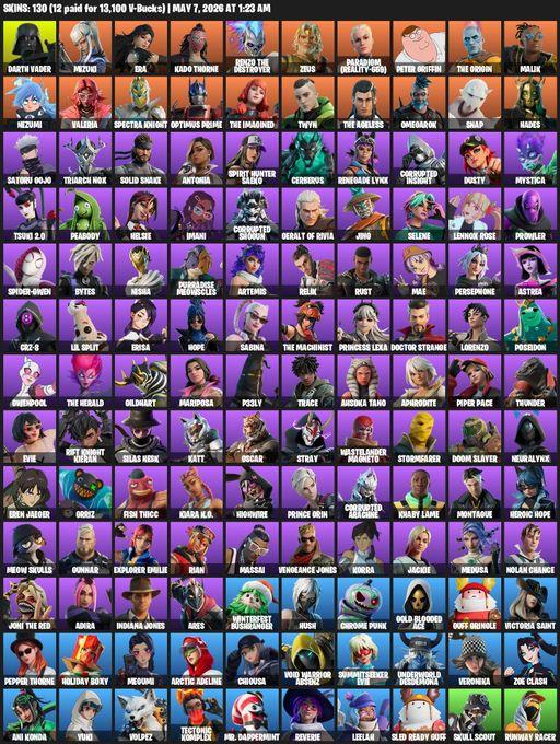 [PC/PSN] | 130 skins | 550 V-bucks | Reaper Axe | Darth Vader | Mizuki | Era | Kado Thorne | Renzo the Destroyer | Zeus | Paradigm (Reality-659) | Full Access