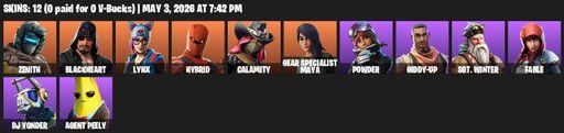 [PC/PSN] | 12 skins | Zenith | Blackheart | Lynx | Hybrid | Calamity | Gear Specialist Maya | Powder | Giddy-up | Sgt. Winter | Fable | DJ Yonder | Full Access