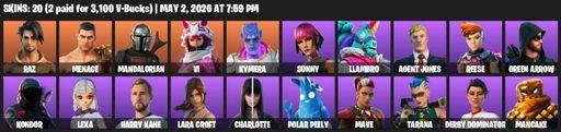 [PC/XBOX] | 20 skins | 1200 V-bucks | Lara Croft | Raz | Menace | Mandalorian | Vi | Kymera | Sunny | Llambro | Agent Jones | Reese | Green Arrow | Full Access