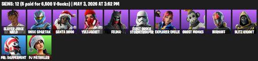 [PC/PSN/XBOX] | 12 skins | Slayer Juice WRLD | UNSC Spartan | Santa Dogg | Yulejacket | Felina | First Order Stormtrooper | Explorer Emilie | Full Access