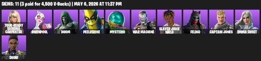 [PC/PSN/XBOX] | 11 skins | Tour-Ready Sabrina Carpenter | Gwenpool | Doom | Peelverine | Mysterio | War Machine | Slayer Juice WRLD | Felina | Full Access
