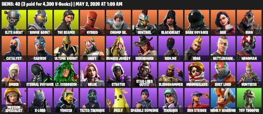[PC/PSN/XBOX] | 40 skins | Take The L | The Reaper | Elite Agent | Rogue Agent | Hybrid | Chomp Sr. | Sentinel | Blackheart | Dark Voyager | Rox | Full Access