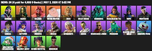 [PC/XBOX] | 24 skins | Xander | Hades | Valeria | Peter Griffin | Zeus | Solid Snake | Cerberus | Trailblazer Tai | Hope | Montague | Korra | Artemis | Full Access