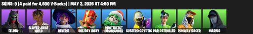 [PC/PSN/XBOX] | 9 skins | Felina | Slayer Juice WRLD | Reverie | Holiday Boxy | Winterfest Bushranger | Subzero Cryptic | Par Patroller | Runway Racer | Full Access