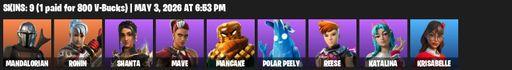 [PC/PSN/XBOX] | 9 skins | Mandalorian | Ronin | Shanta | Mave | Mancake | Polar Peely | Reese | Katalina | Krisabelle | Perfect Point | Full Access