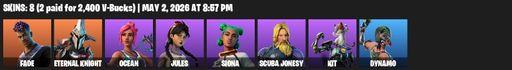 [PC/PSN/XBOX] | 8 skins | Fade | Eternal Knight | Ocean | Jules | Siona | Scuba Jonesy | Kit | Dynamo | Power Claws | Eon Blades | Shooting Starstaff | Full Access