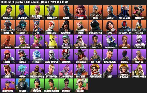 [PC] | 56 skins | Take The L | OG STW | The Reaper | Elite Agent | Omega | Warpaint | Rose Team Leader | Valor | Ronin | Carbide | The Ice King | Full Access