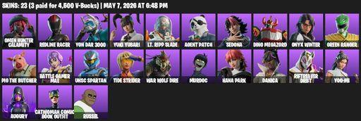 [PC/PSN/XBOX] | 23 skins | Omen Hunter Calamity | Redline Racer | Yon Dar 3000 | Yuki Yubari | Lt. Ripp Slade | Agent Patch | Sedona | Dino Megazord | Full Access