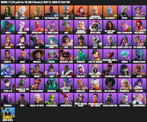 [PC/PSN/XBOX] | 71 skins | 3100 V-bucks | Hades | Snap | Zeus | The Foundation | Ronin | The Imagined | Paradigm (Reality-659) | The Origin | Bytes | Full Access