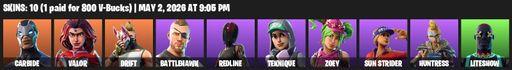 [PC/XBOX] | 10 skins | Carbide | Valor | Drift | Battlehawk | Redline | Teknique | Zoey | Sun Strider | Huntress | Liteshow | Rift Edge | Positron | Full Access