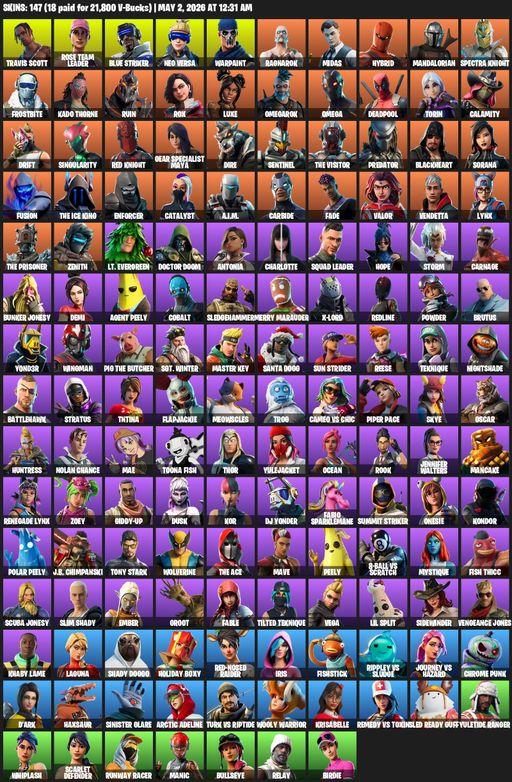 [PC/PSN/XBOX] | 147 skins | Merry Mint Axe | OG STW | Travis Scott | Omega | Rose Team Leader | Blue Striker | Neo Versa | Warpaint | Ragnarok | Midas | Full Access