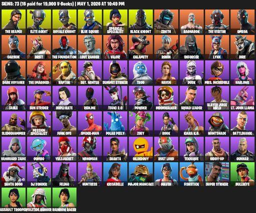 [PC/PSN/XBOX] | 73 skins | Floss | Take The L | Black Knight | Sparkle Specialist | Royale Knight | The Reaper | Elite Agent | Blue Squire | Omega | Full Access