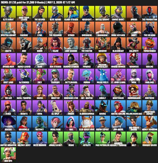 [PC/PSN/XBOX] | 91 skins | Take The L | OG STW | Royale Knight | The Reaper | Elite Agent | Blue Squire | Omega | Rose Team Leader | Cloud Striker | Full Access
