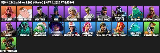 [PC/XBOX] | 21 skins | Valeria | Peter Griffin | Montague | Hope | Aphrodite | Nisha | Solid Snake | 8-Ball vs Scratch | Poseidon | Vengeance Jones | Full Access