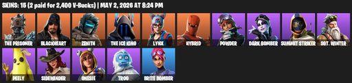 [PC/XBOX] | 15 skins | The Prisoner | Blackheart | Zenith | The Ice King | Lynx | Hybrid | Powder | Dark Bomber | Summit Striker | Sgt. Winter | Peely | Full Access